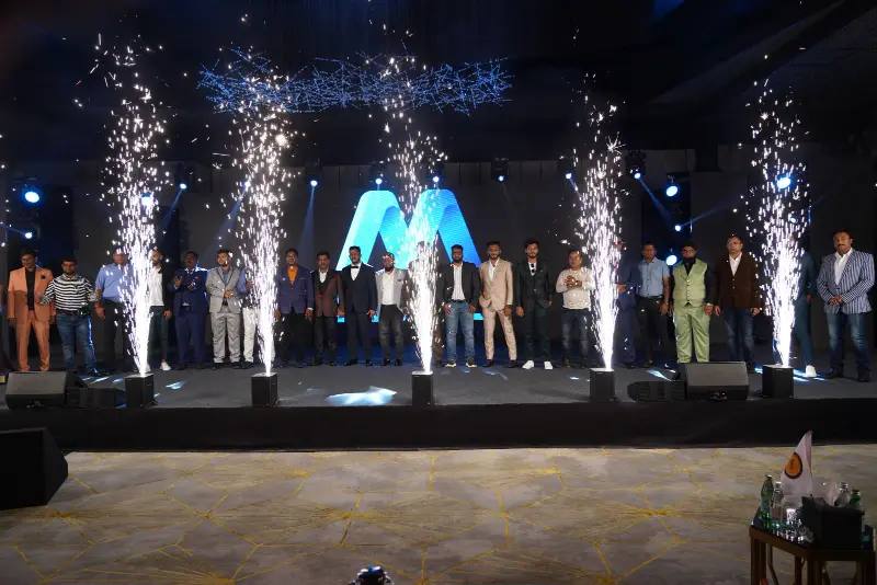 Gala stage with pyrotechnics at a corporate launch